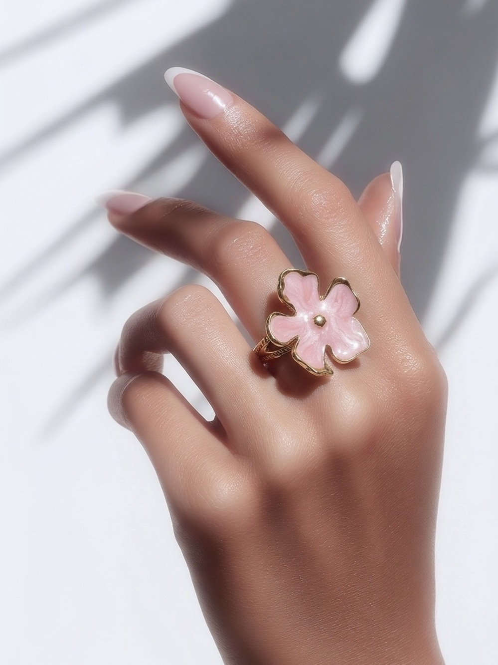 Women’s Gorgeous Pink & Gold Flower Design Statement Adjustable Ring Size 6-9